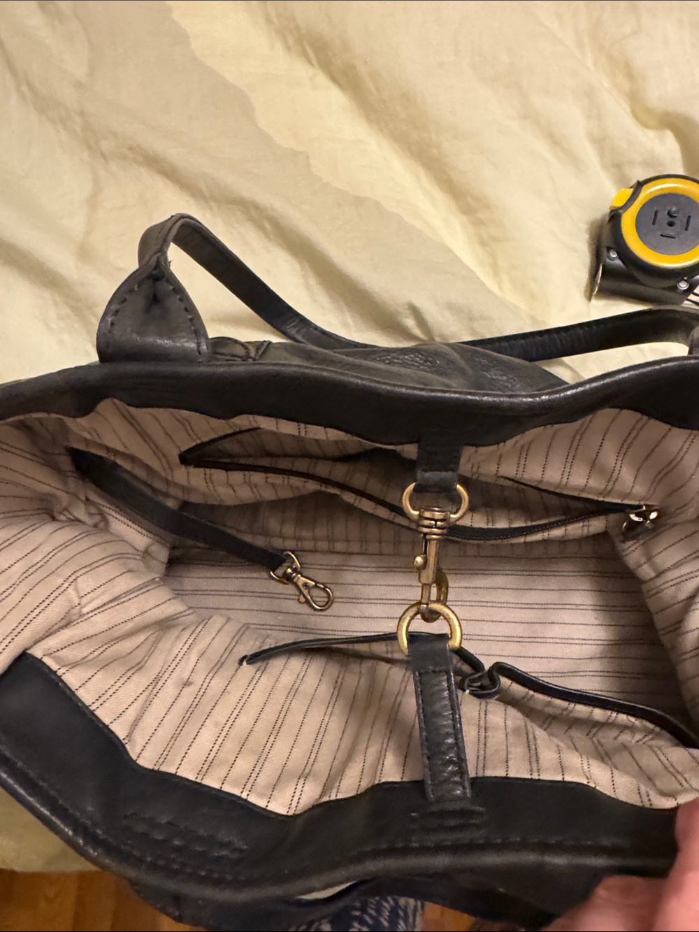 Frye Black Leather Tote with Brass Accents - Picture 8 of 9